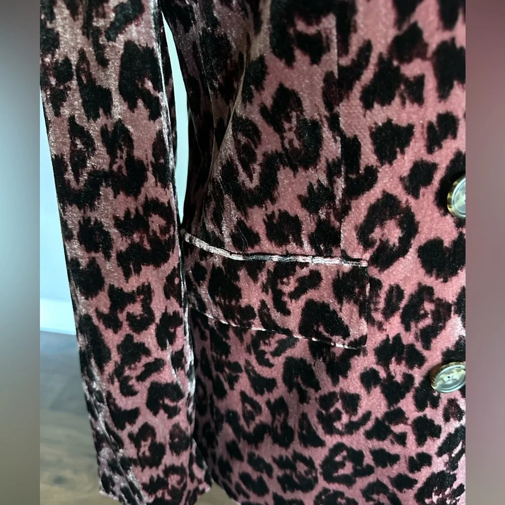 J. Crew Double Breasted Drapey Velvet Blazer Jacket Rose Leopard Print 12 - Picture 6 of 13